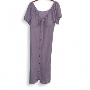 No Boundaries Purple Seersucker Midi Dress XL Button Front Flutter Sleeve